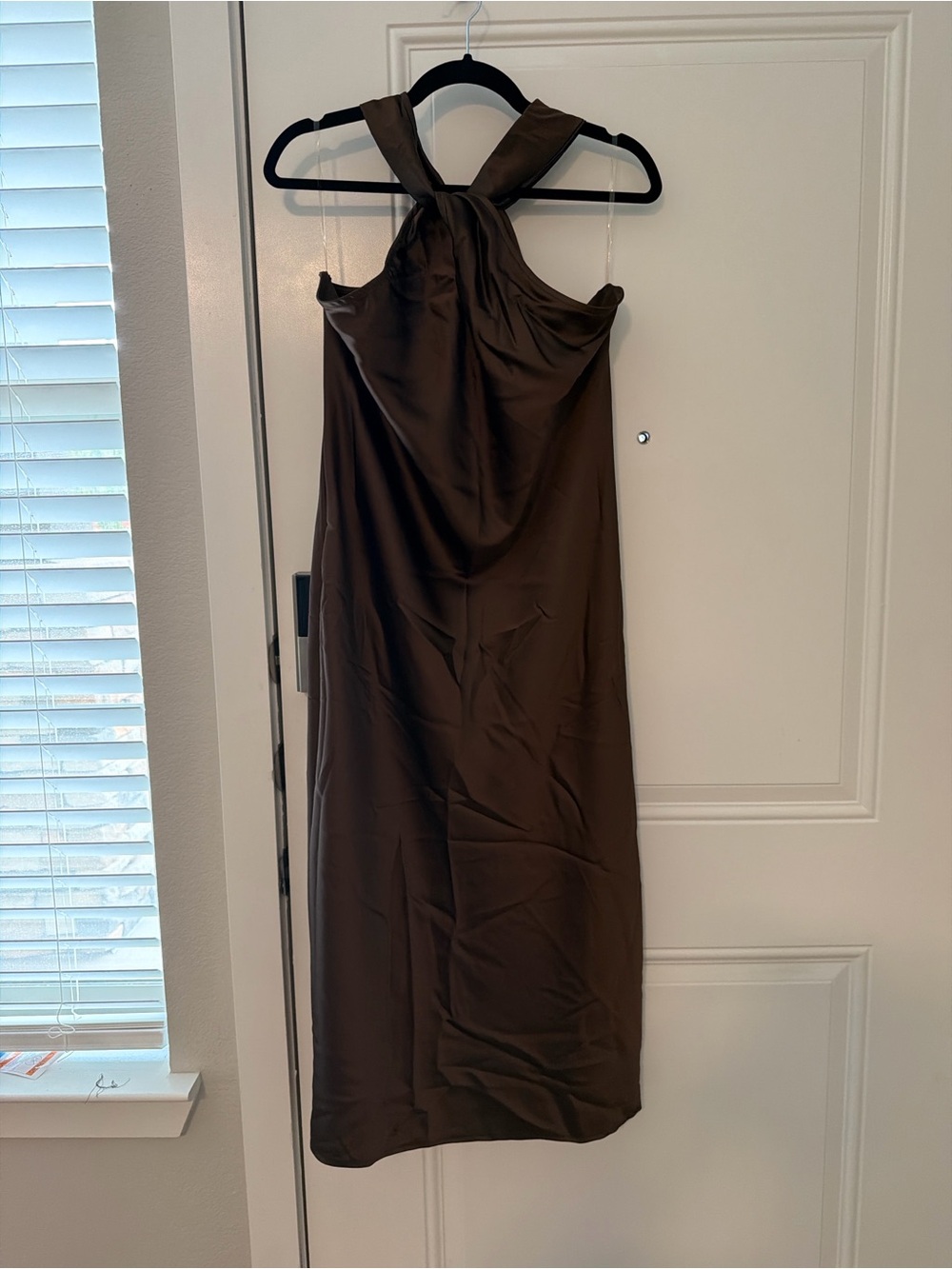 Brown Halter Midi Dress with Twisted Neckline